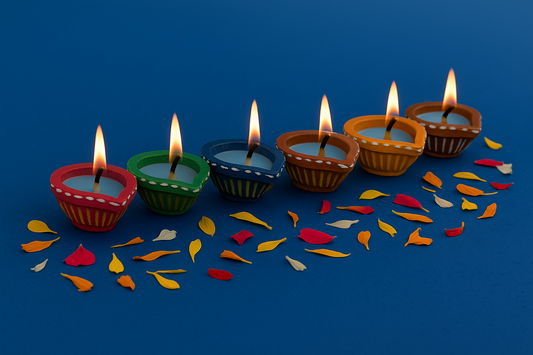 Handmade Clay Diya with Soya Wax – Eco-Friendly Smokeless Burning (1 set - 6 diya )